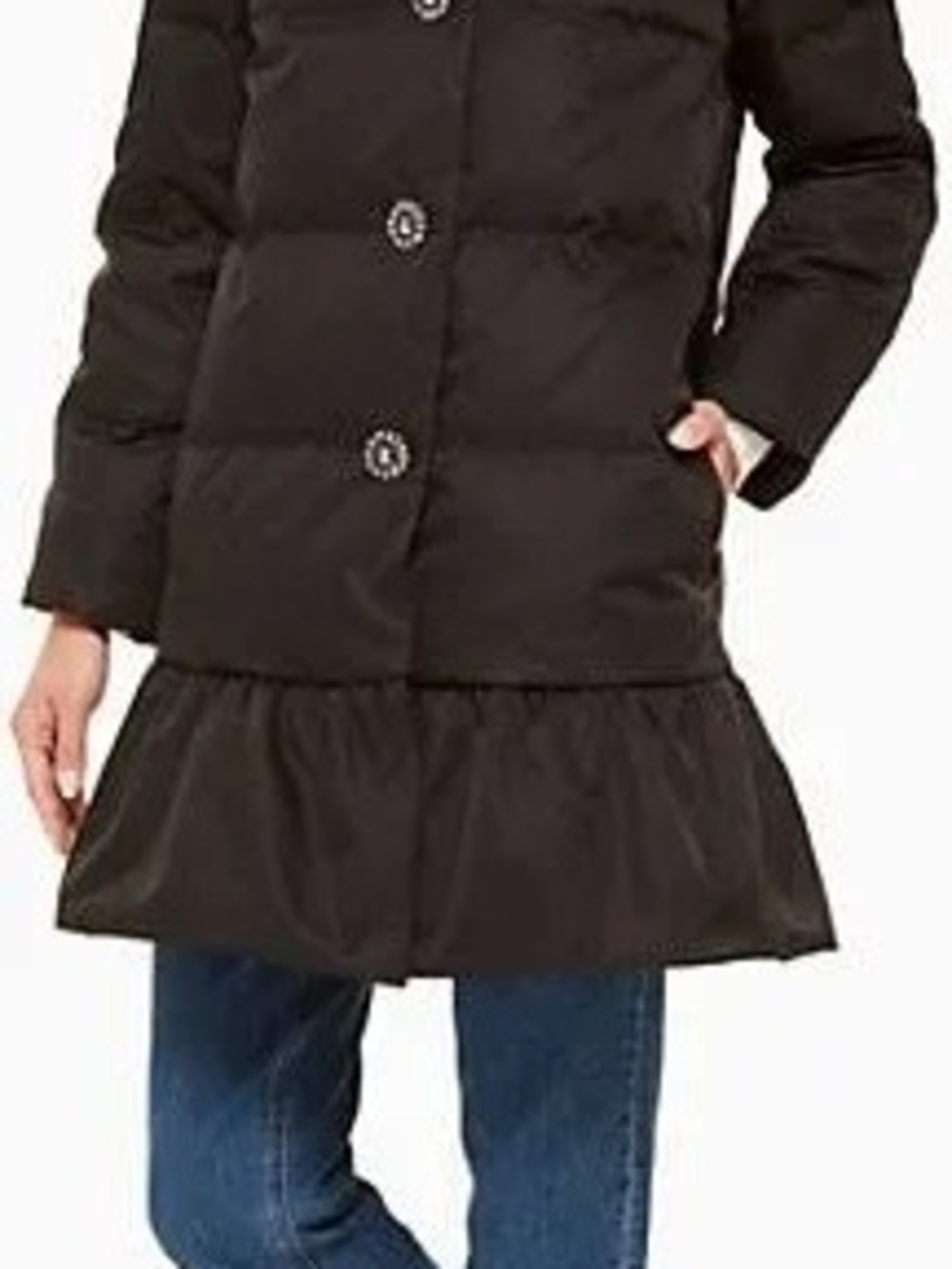 kate spade Black Ruffle-Hem Puffer Coat NWT